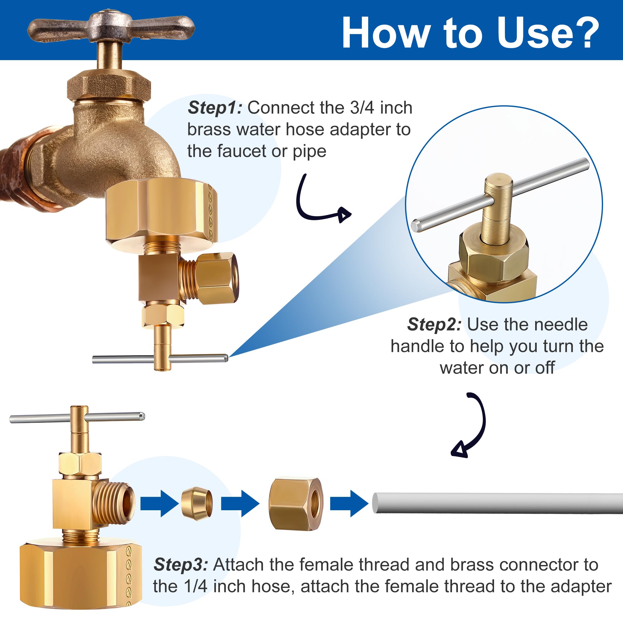 Enhon 1/4 inch compression needle valve detail showing precise control