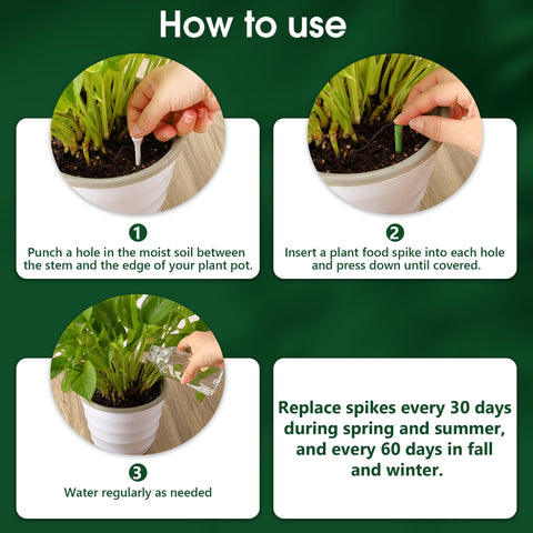Enhon Fertilizer Spikes loose soil nails included for secure placement.