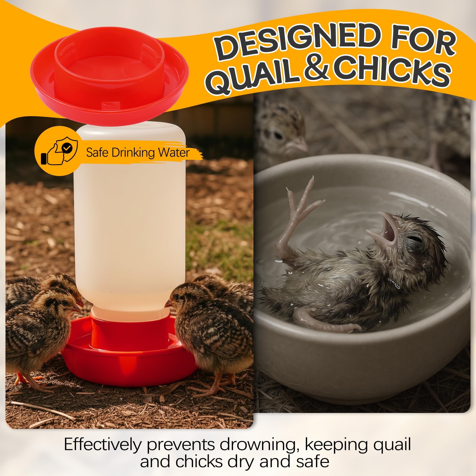 Enhon waterer base compatible with 2.56 inch screw-top bottles for quick setup.