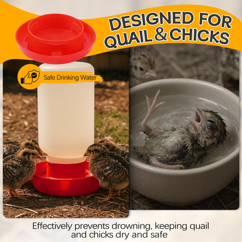 Enhon waterer base compatible with 2.56 inch screw-top bottles for quick setup.