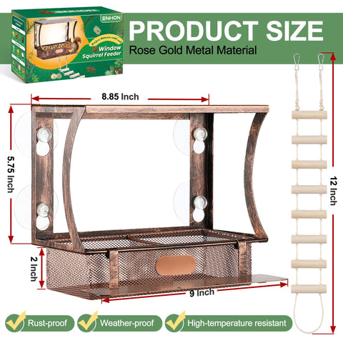 Enhon Window Squirrel Feeder with four suction cups secures to windows.