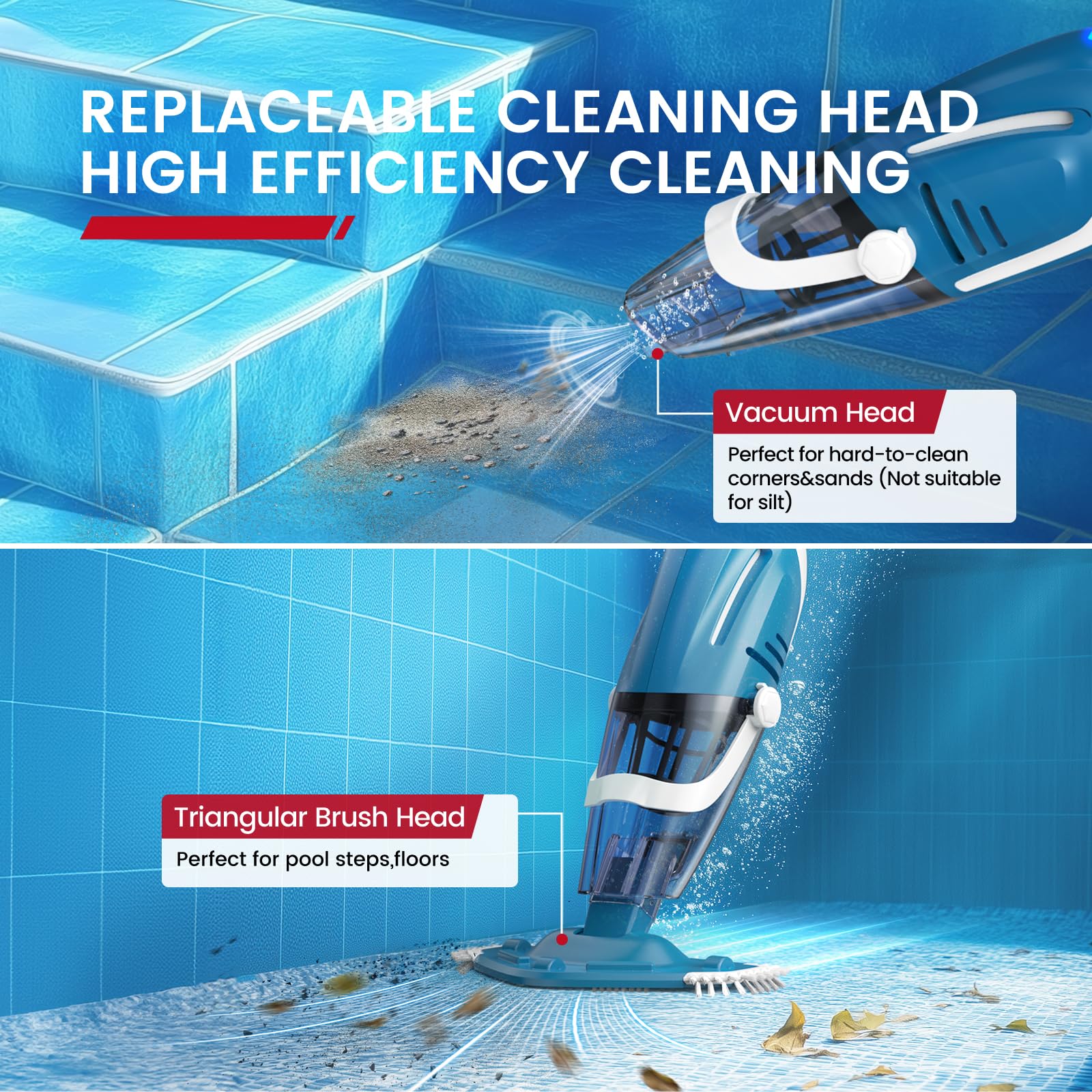 Enhulk pool vacuum runs up to 80 minutes on a full charge