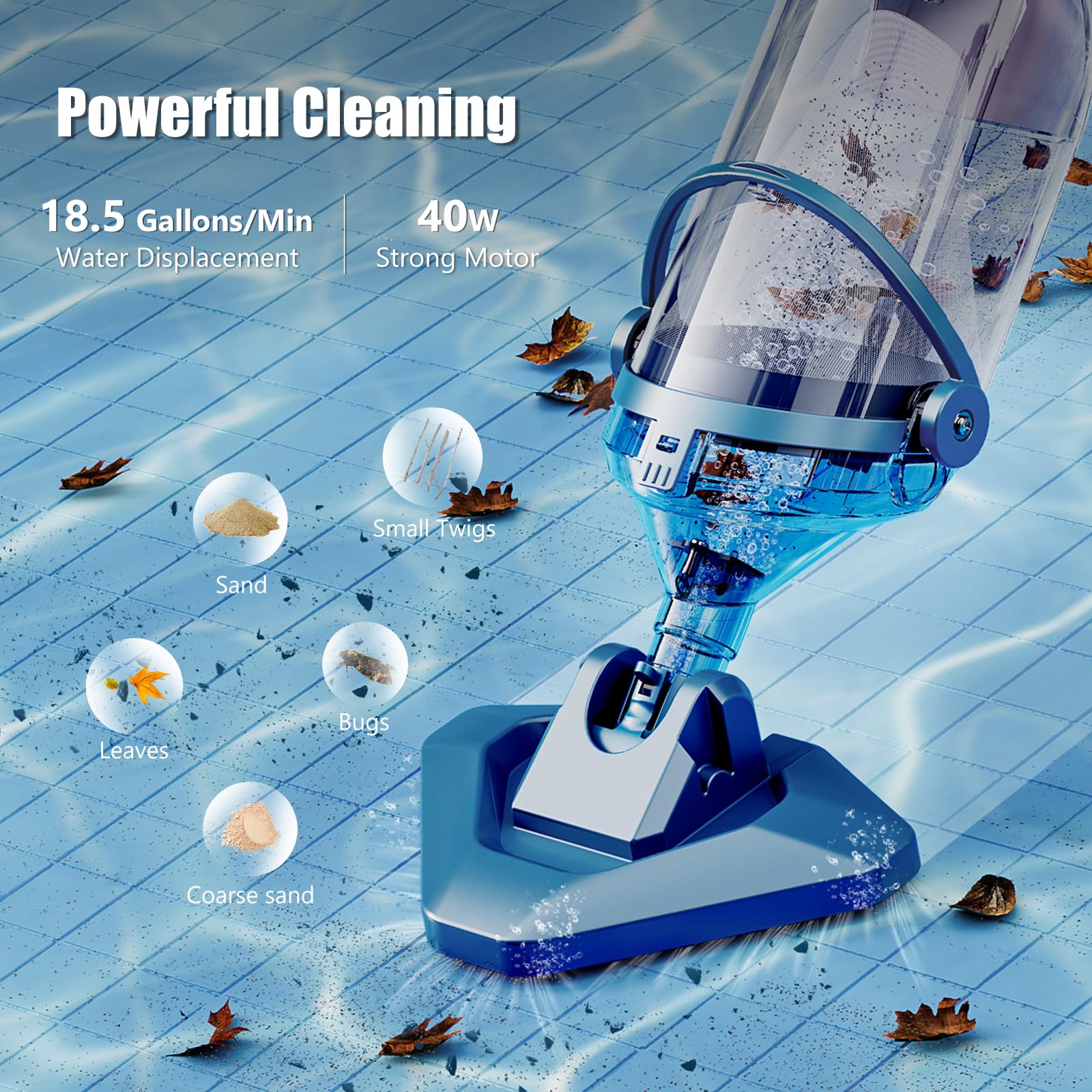 Enhulk pool vacuum telescopic pole extended for reaching deep pool corners.