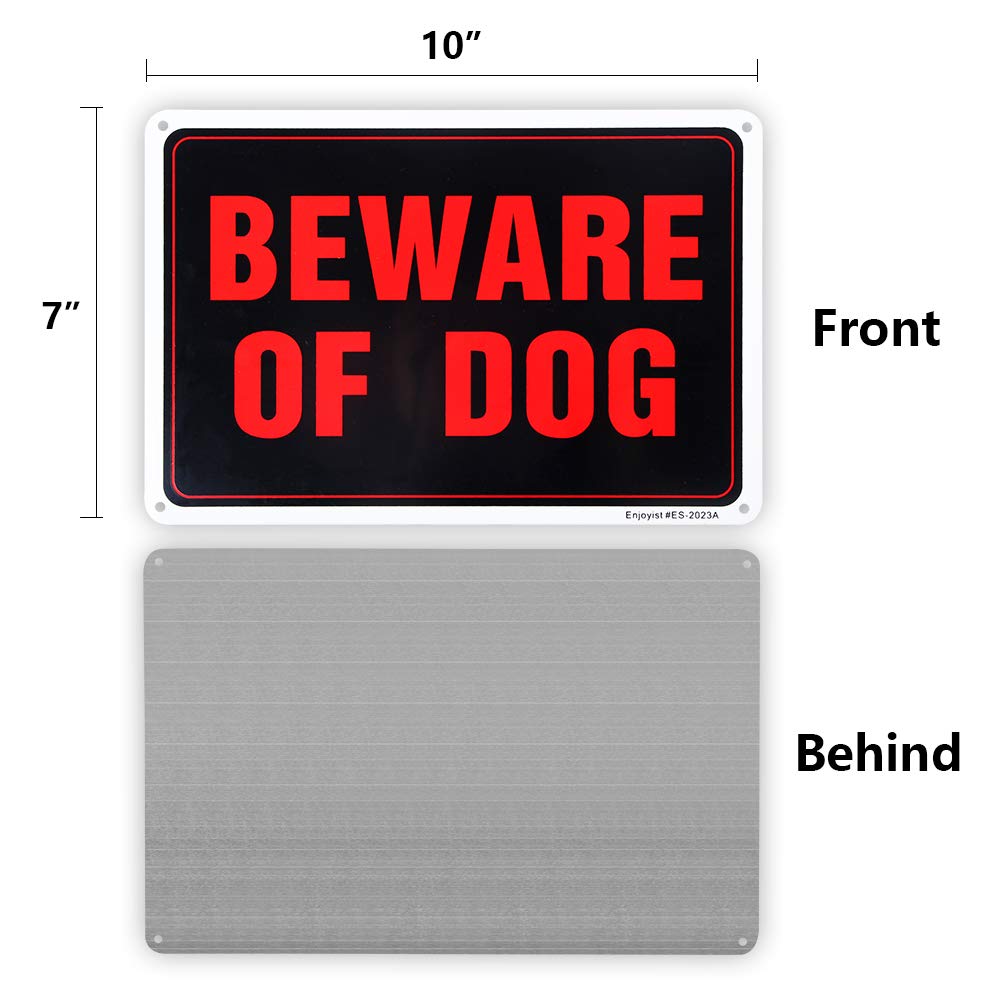 Enjoyist Beware of Dog sign reflected by night lighting for high visibility.