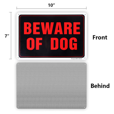 Enjoyist Beware of Dog sign reflected by night lighting for high visibility.