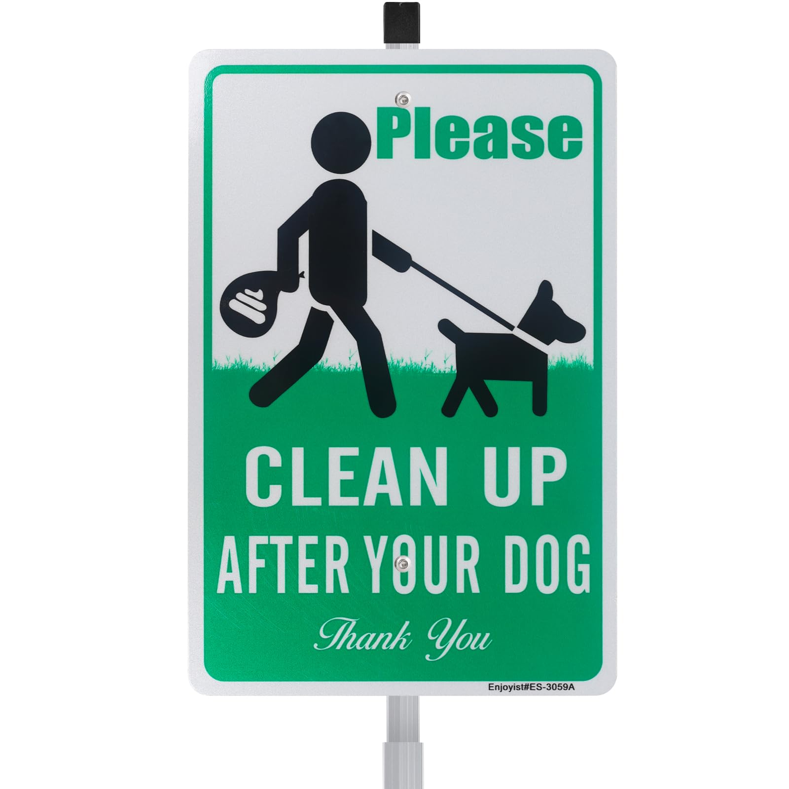 Enjoyist Clean Up After Your Dog sign with 28-inch stake for durable outdoor use.