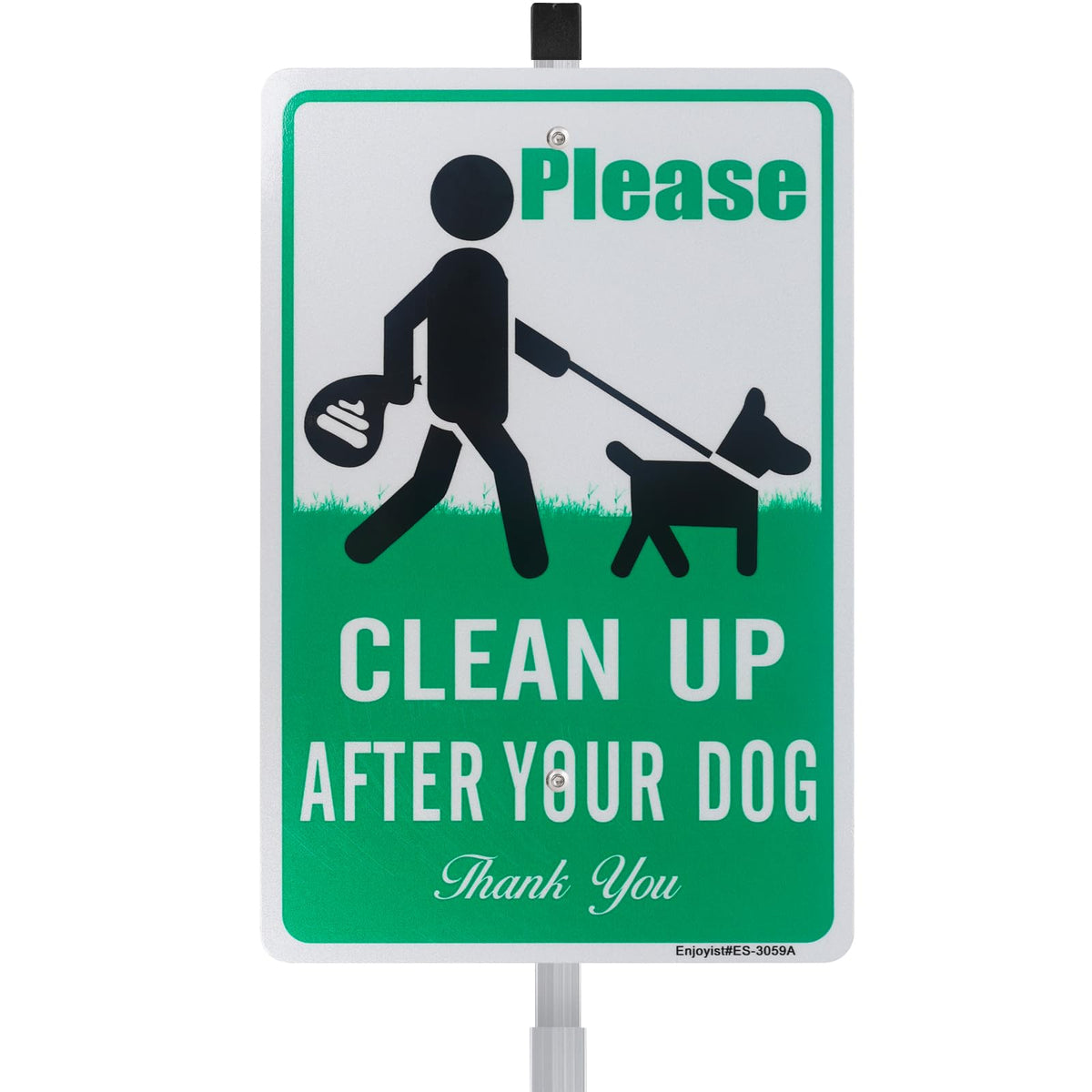 Enjoyist Clean Up After Your Dog sign with 28-inch stake for durable outdoor use.