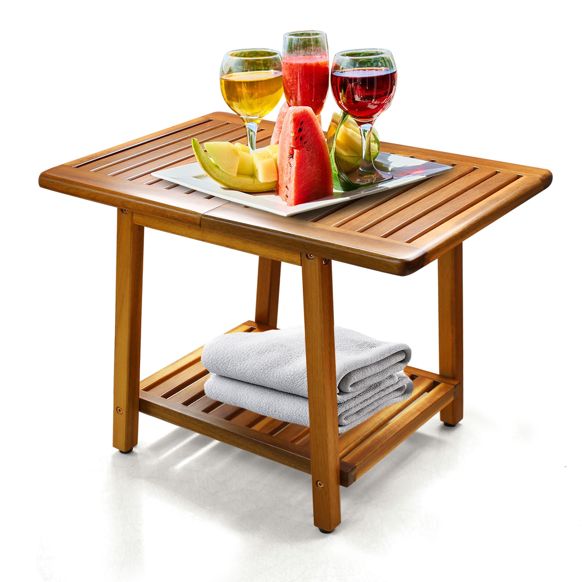 ENKEZI Acacia 24-inch side table top view for durable drinks and decor
