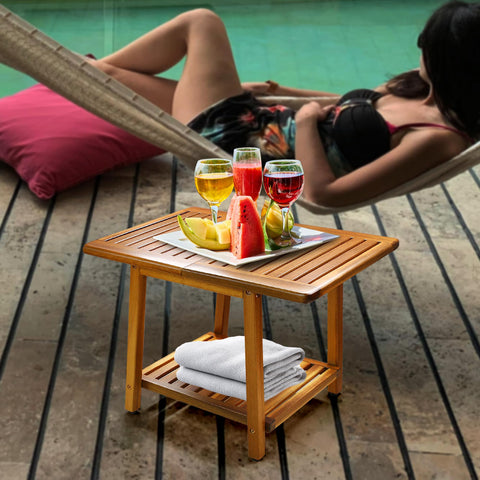 ENKEZI Acacia 24-inch side table two-tier setup adds extra storage outdoors