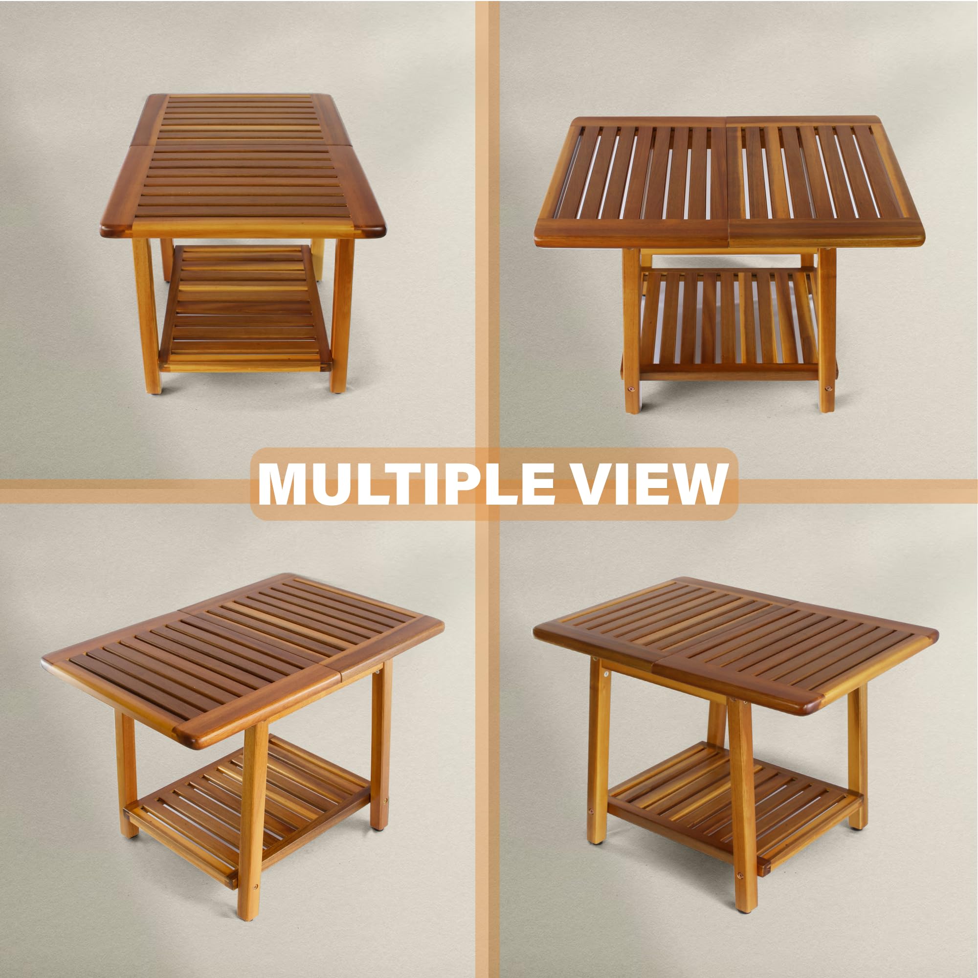 Patio scene with ENKEZI Acacia side table enhancing dining and leisure