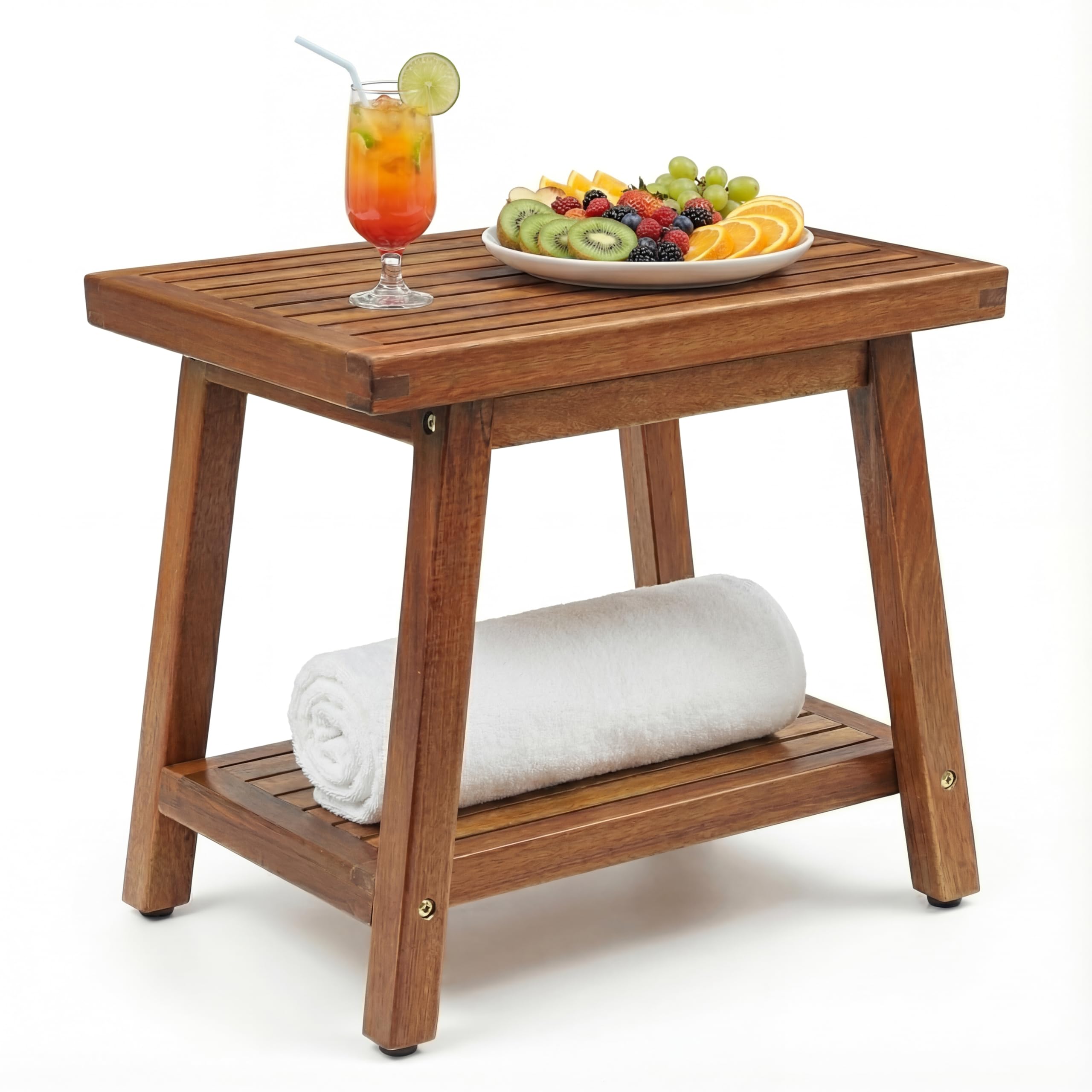 Enkezi small acacia 16-inch side table with slat top for outdoor use
