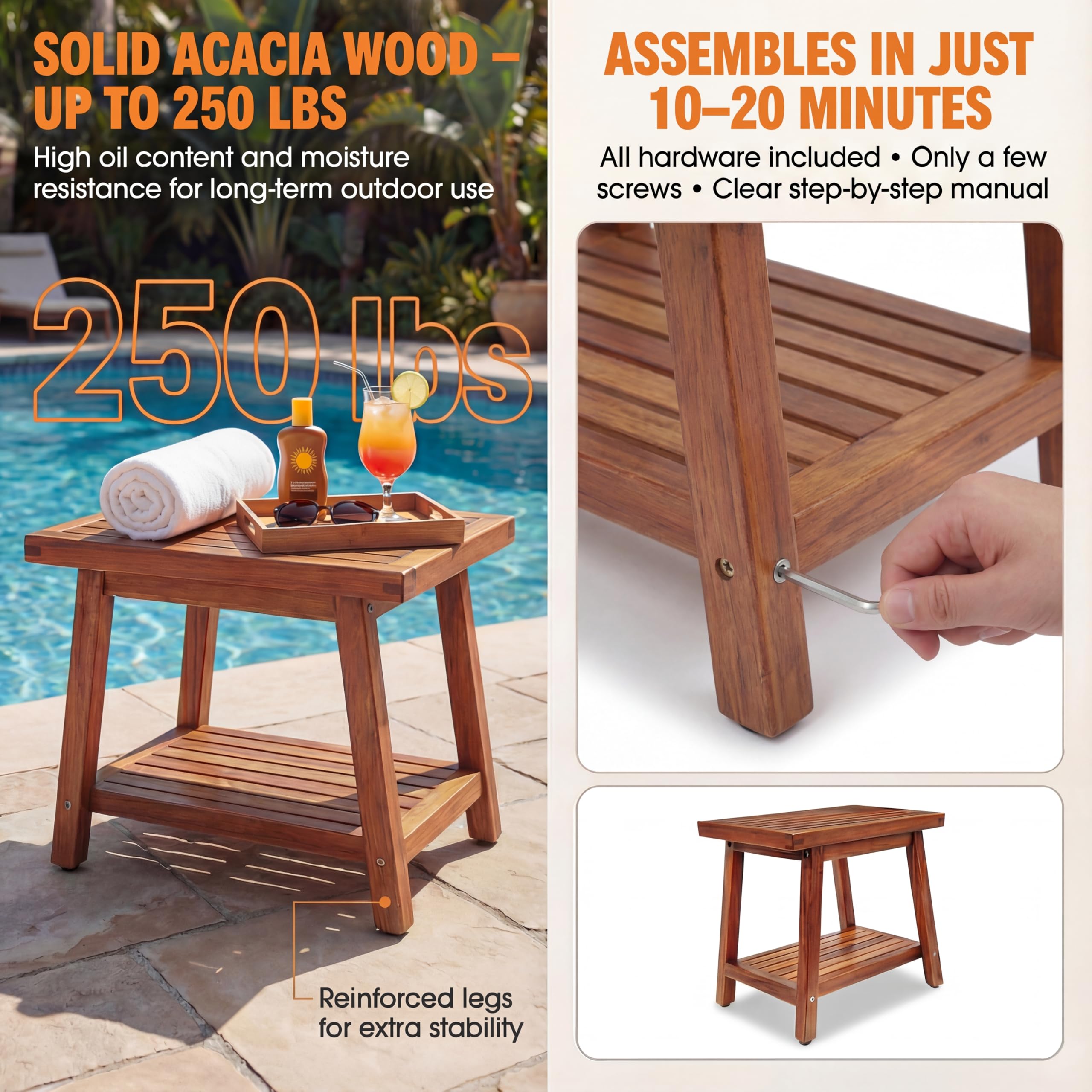 Enkezi weather-resistant outdoor side table with drainage