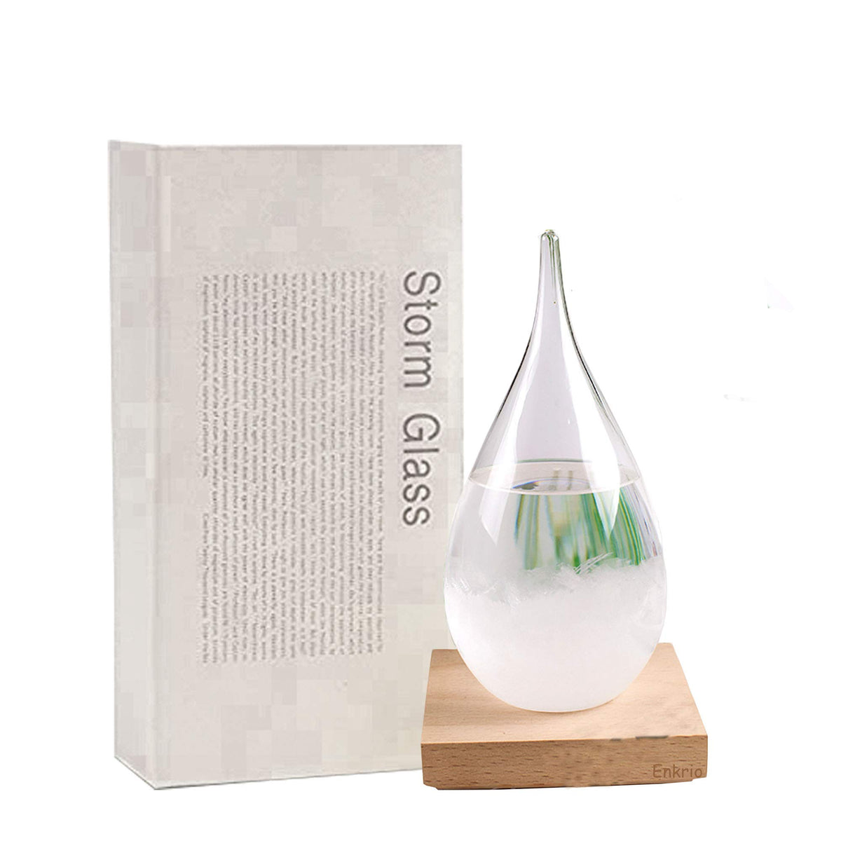 Enkrio storm glass weather predictor bottle with wood base adds refined decor.