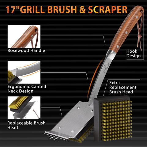 ENLOY 17-inch grill brush for extended reach and thorough scrubbing