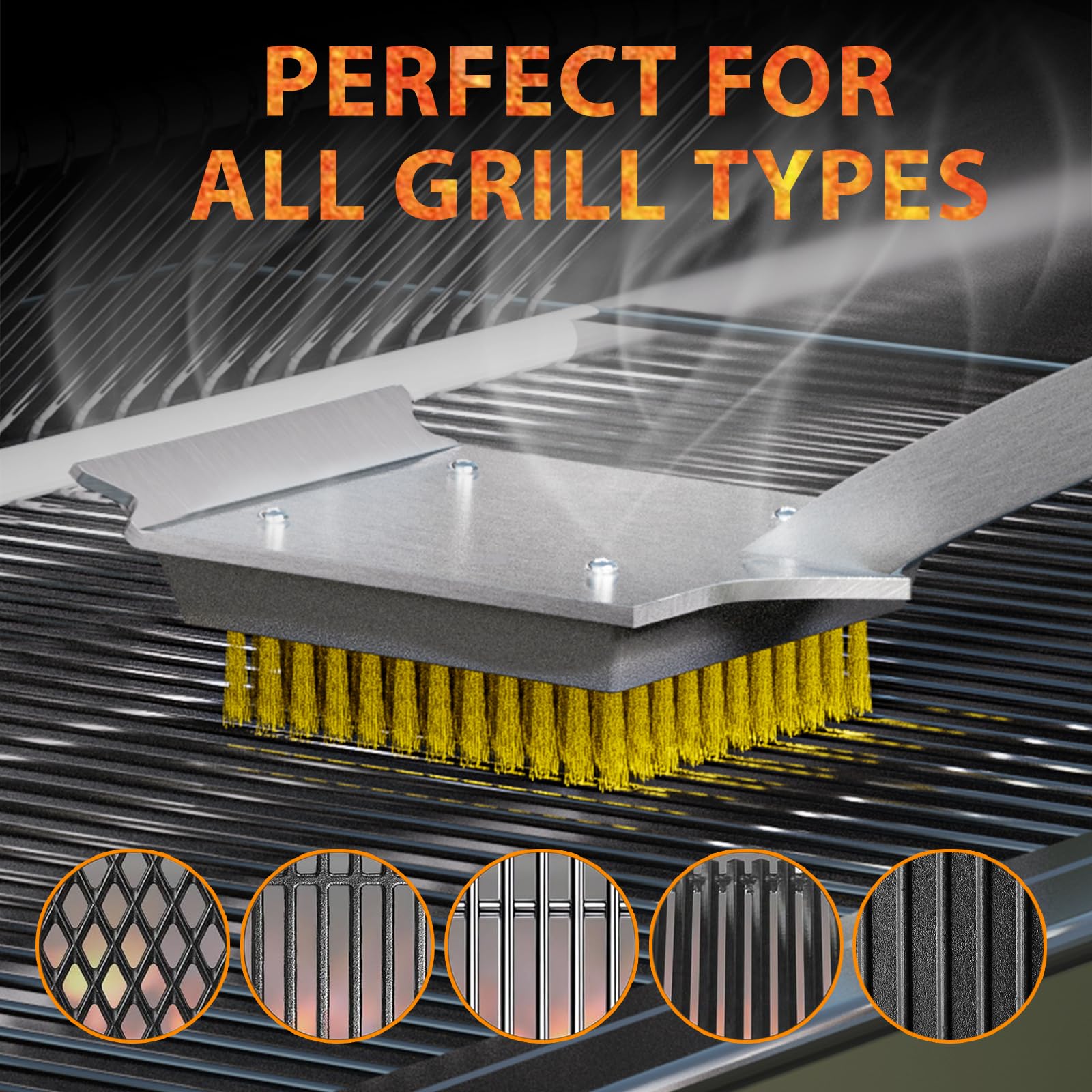 ENLOY grill brush with large hanging ring for convenient storage