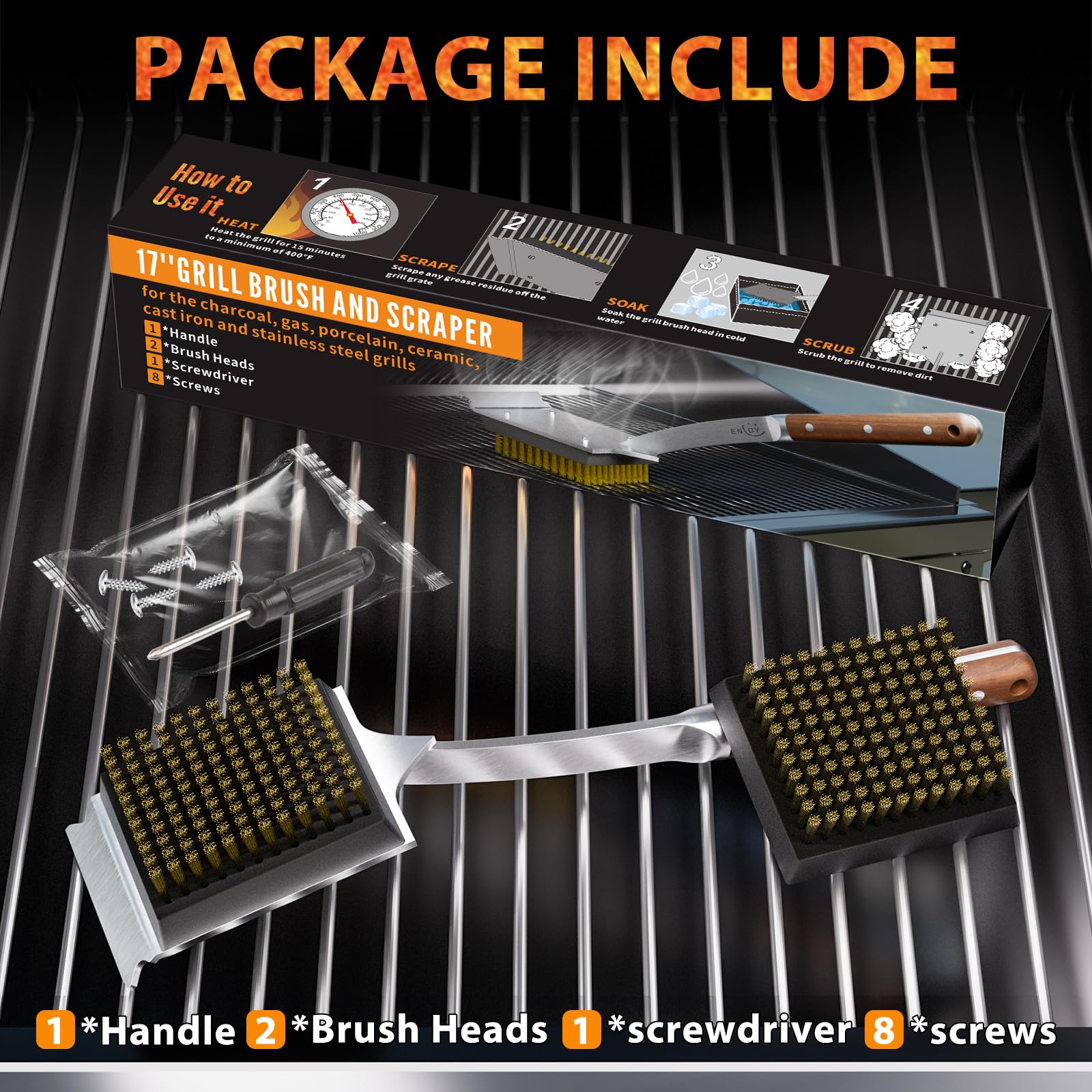 ENLOY outdoor grill cleaning set ready for storage and quick re-assembly