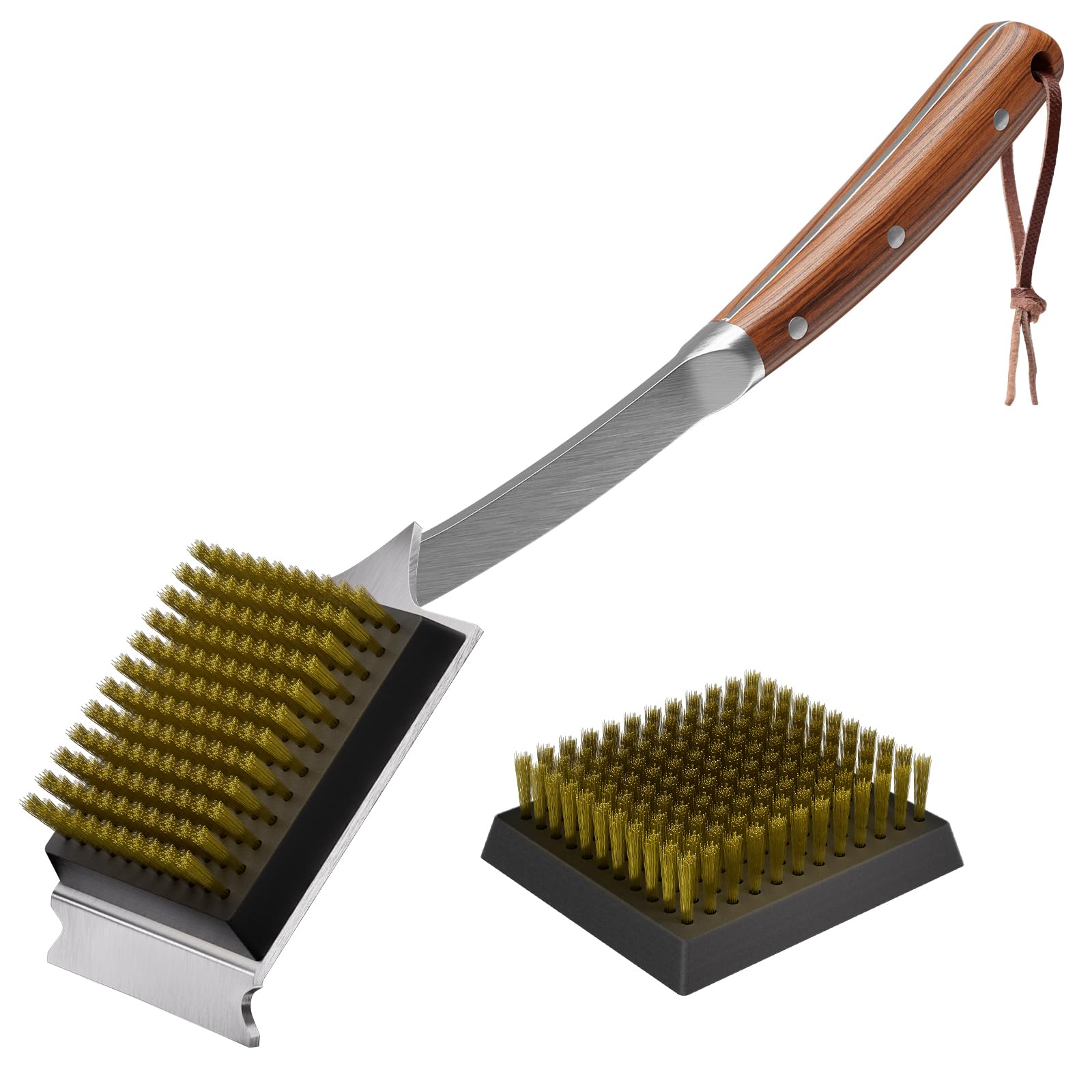 ENLOY rosewood handle grill brush for safer cleaning and heat insulation