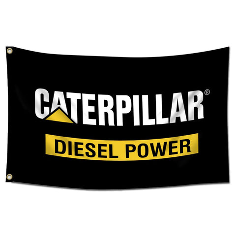 ENMOON Cat Diesel Power flag closeup weave shows durable polyester for long-lasting display