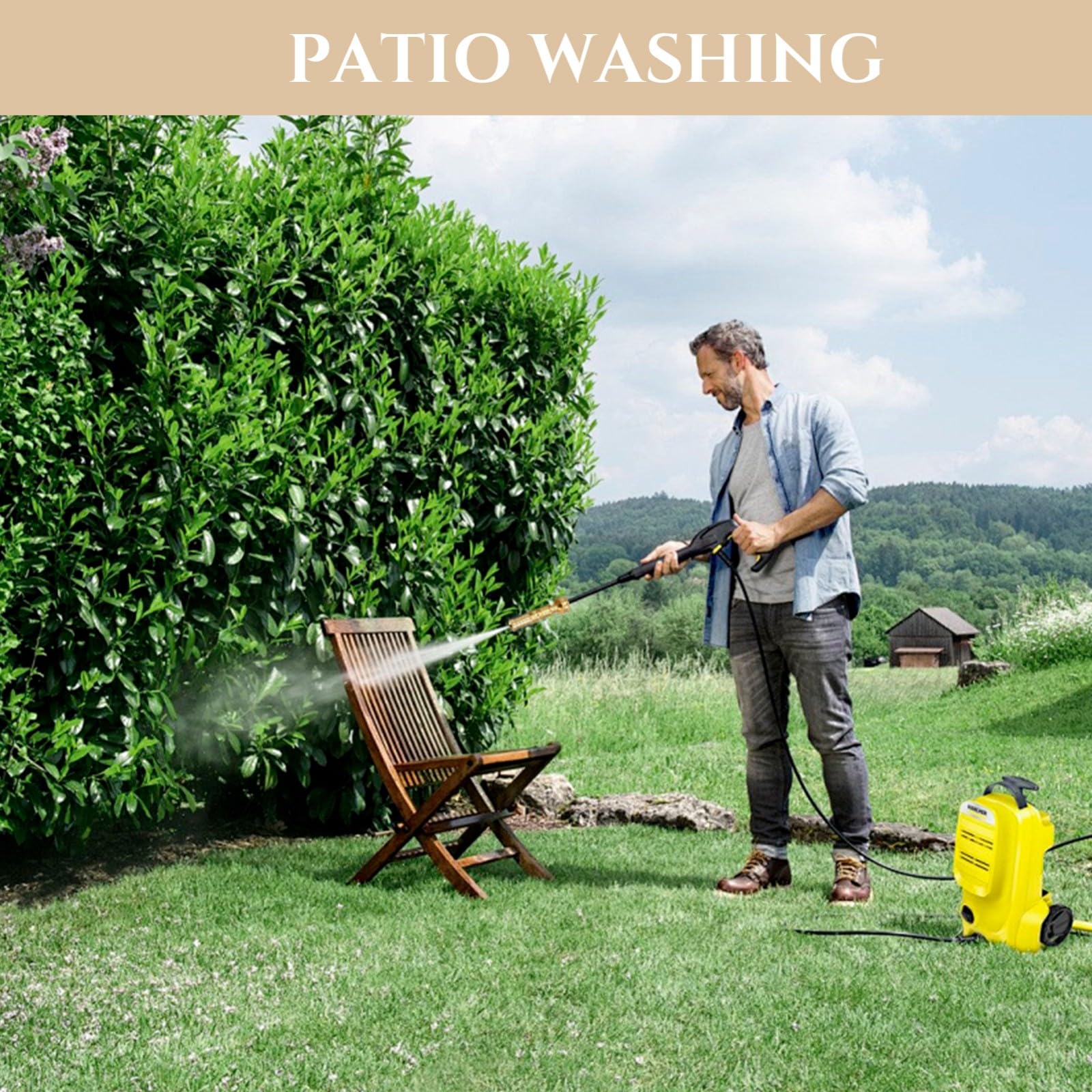 ENNSOO brass hose nozzle with adjustable spray for versatile watering.