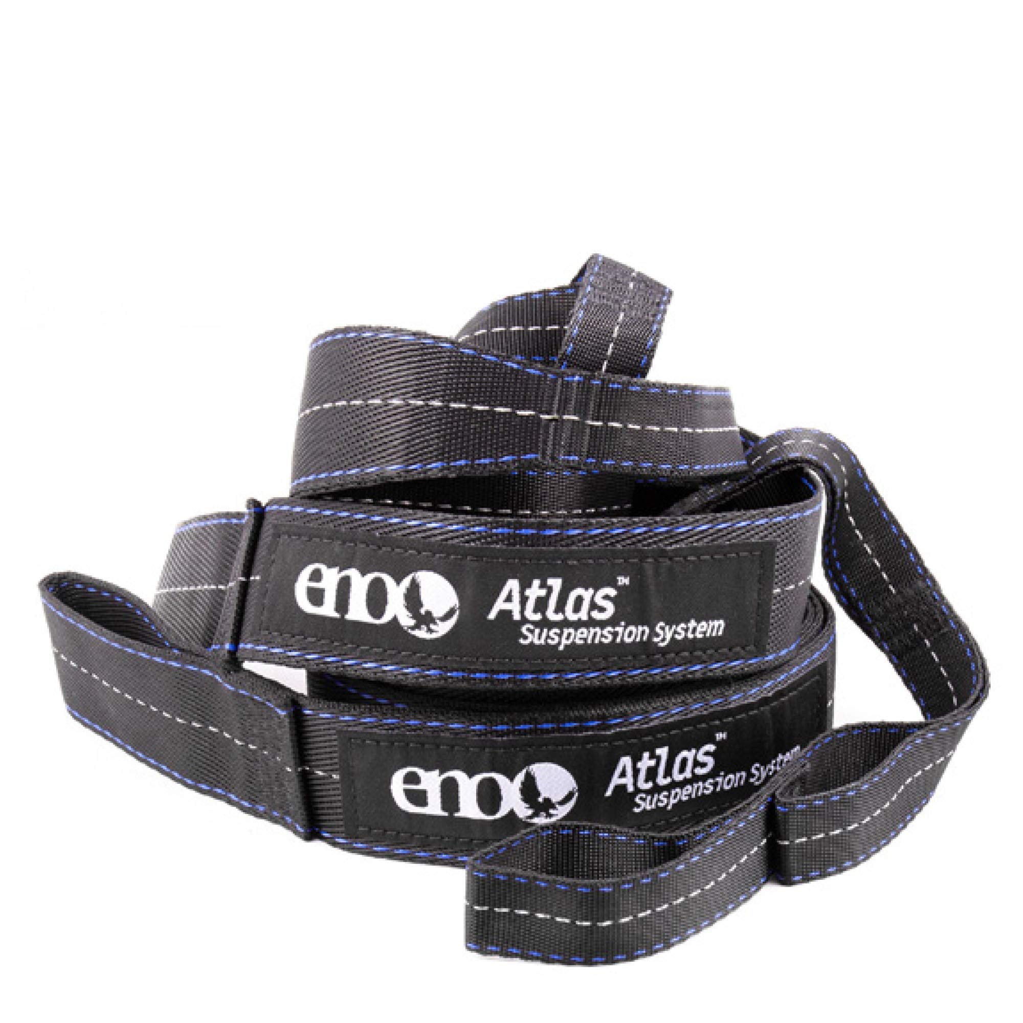 ENO Atlas suspension system straps enable quick, safe hammock setup between trees for camping.