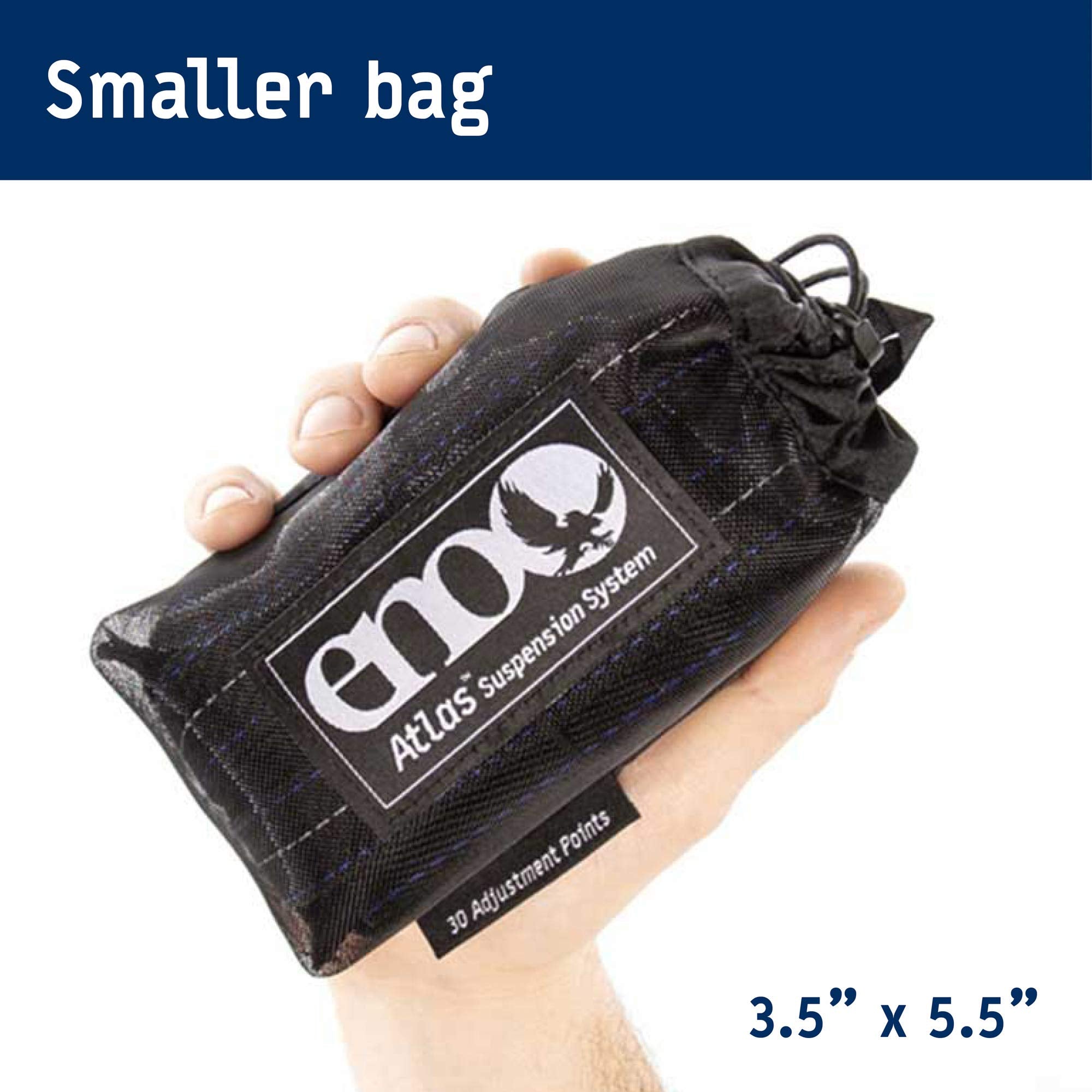 ENO Atlas thirty attachment points offer flexible hangs and height adjustments.