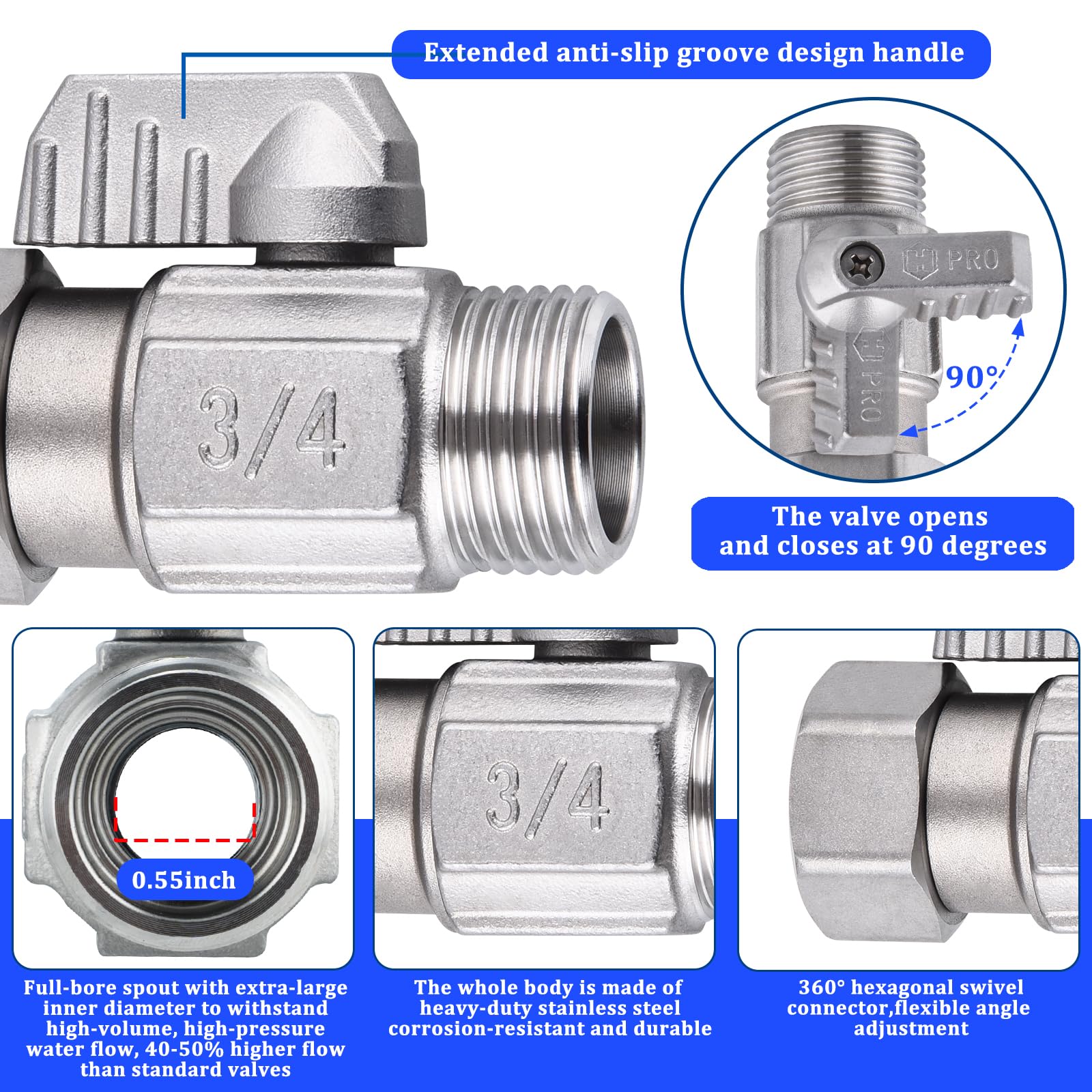 Enoch's Land ergonomic handle valve reduces hand fatigue during use.