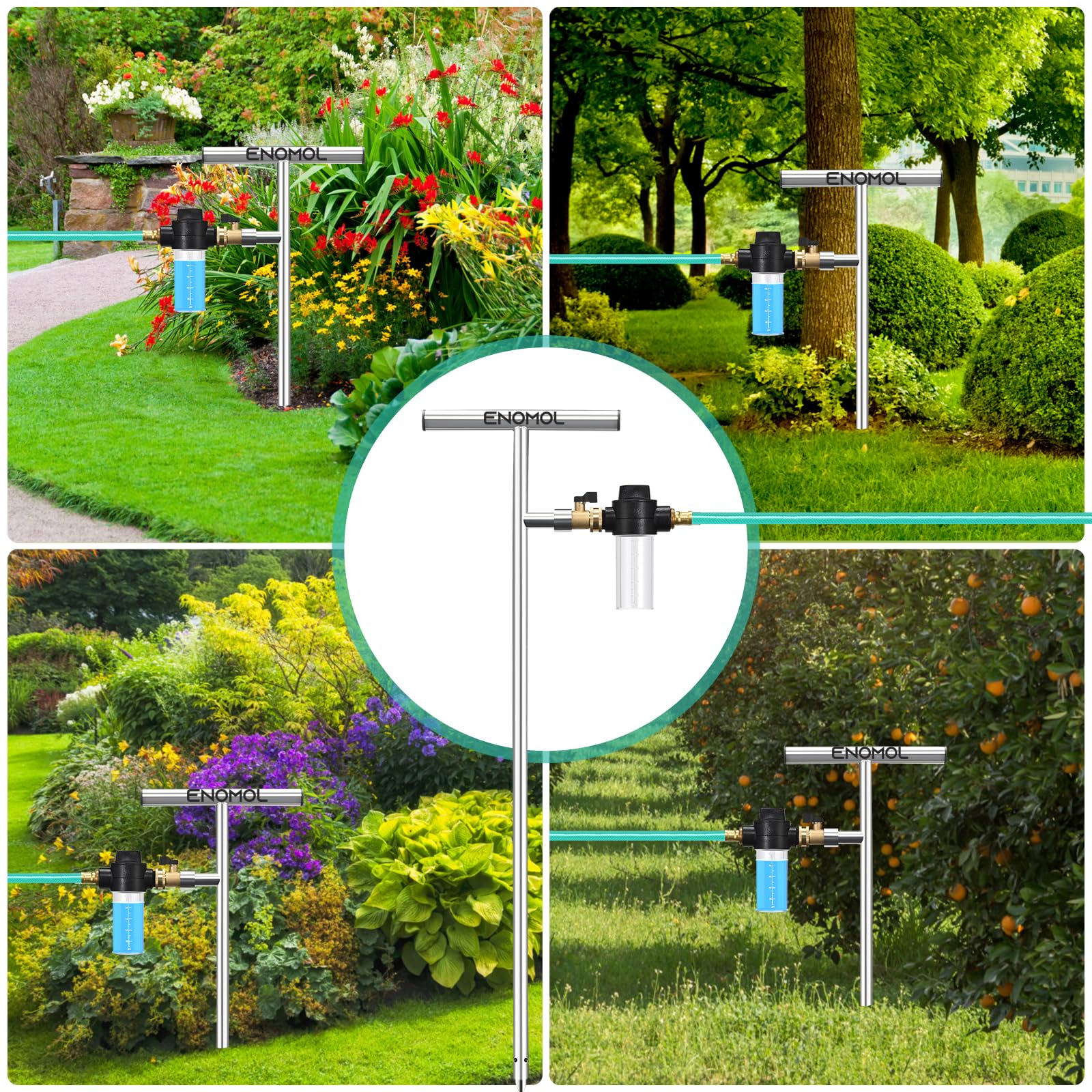 enomol watering wand connects to standard garden hoses for versatile use.