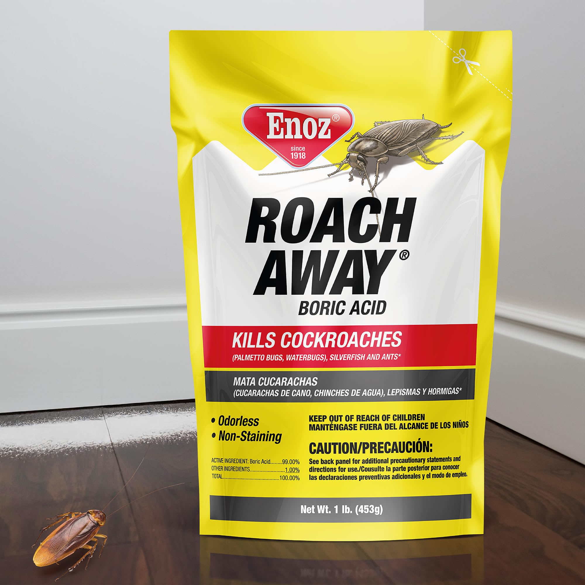 Powder applied behind appliances to deter pests