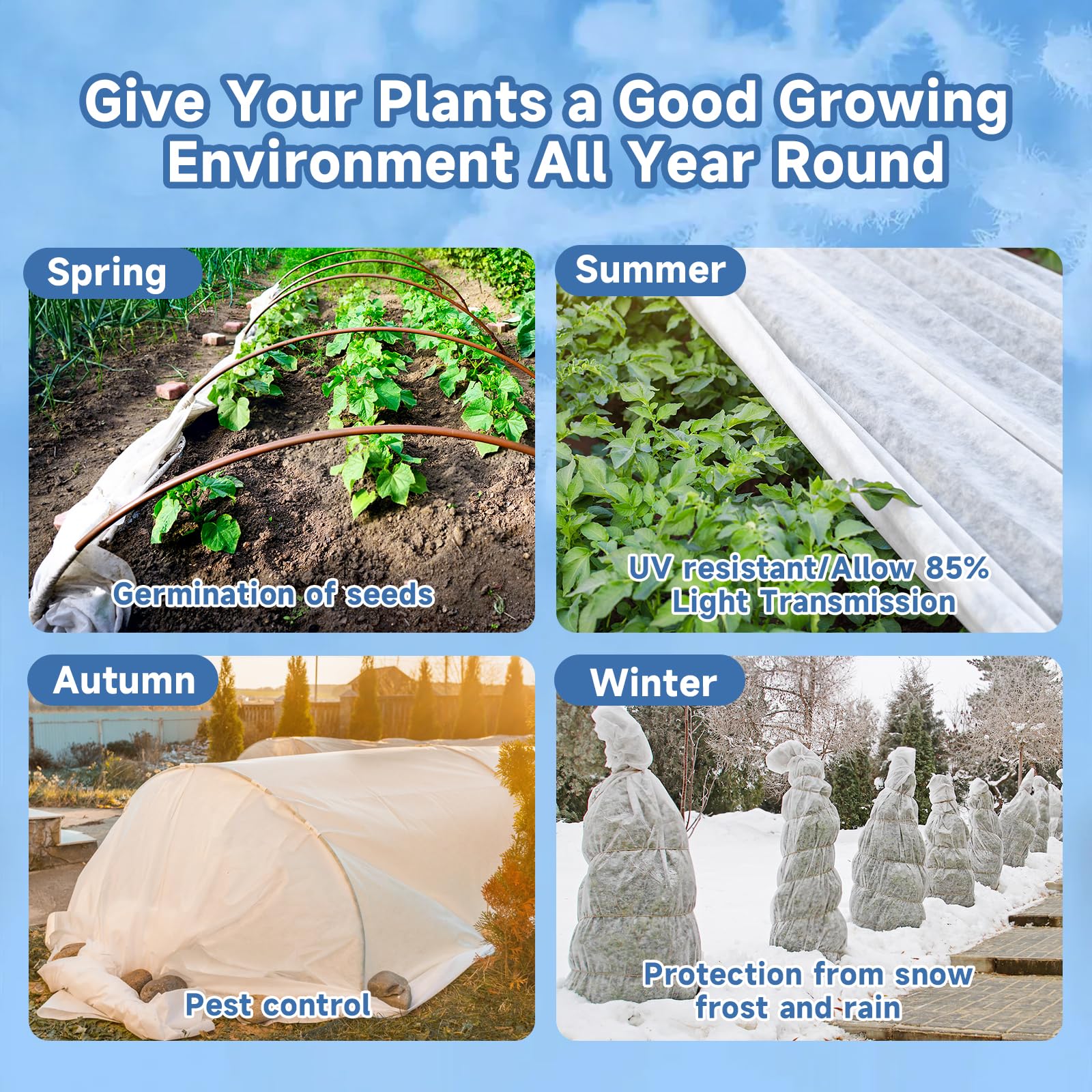Enrichovo plant cover blocks autumn pests to protect vegetables and flowers.