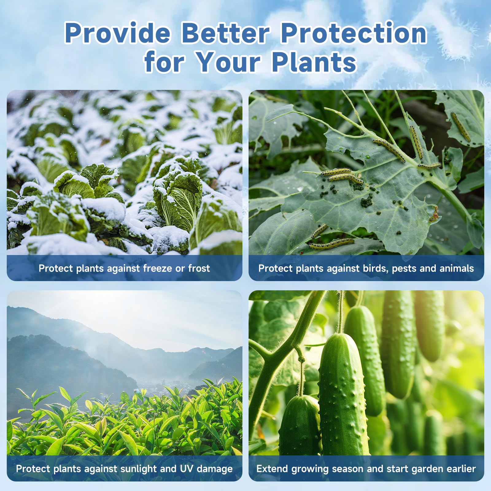 Enrichovo plant cover shields plants from UV heat while allowing airflow.