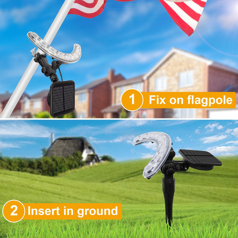 Enrybia flag pole light side view showing adjustable head for precise flag lighting