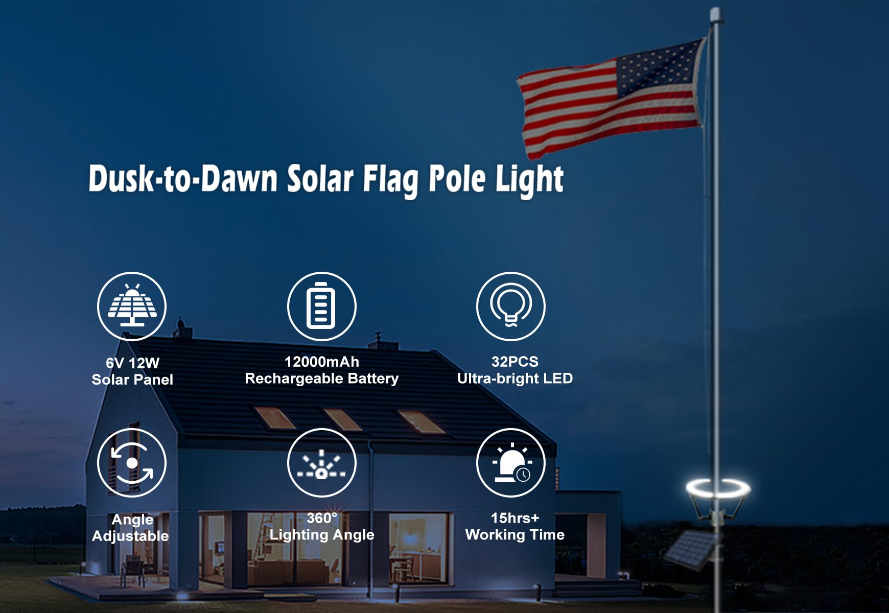 Enrybia flagpole light fits 15–40 ft poles with flexible mounting