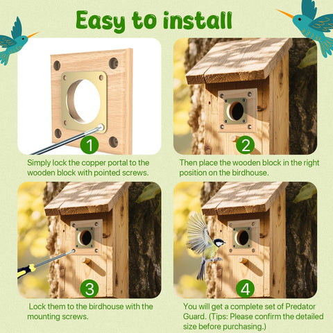Ensayeer birdhouse hole protector 1.5-inch opening keeps safety and access.