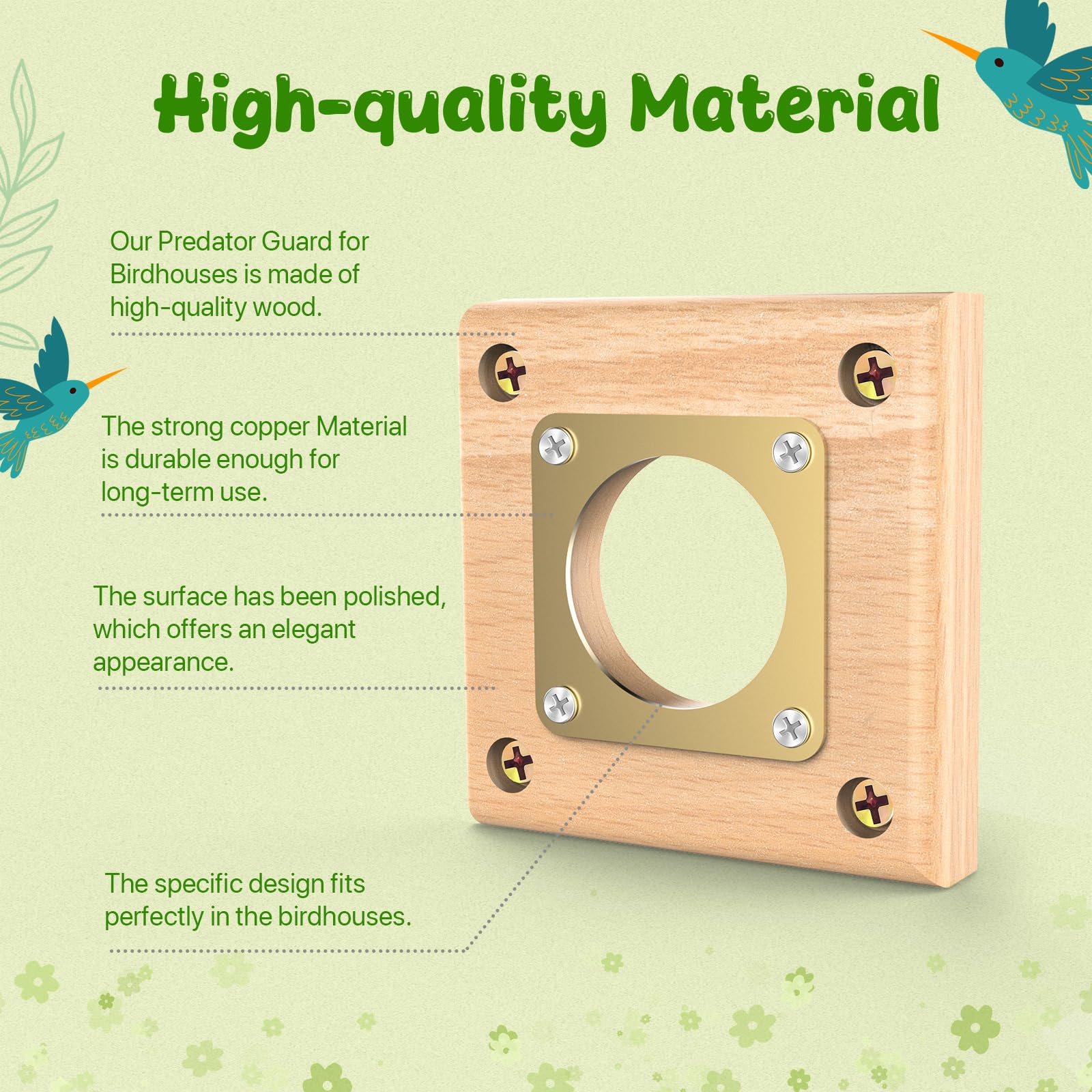Ensayeer wood block attachment for birdhouses provides secure predator protection.