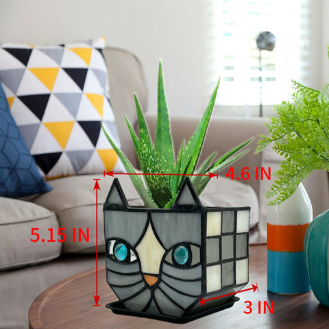 Entlityful Gray Cat Planter ideal for planting small succulents or dried arrangements