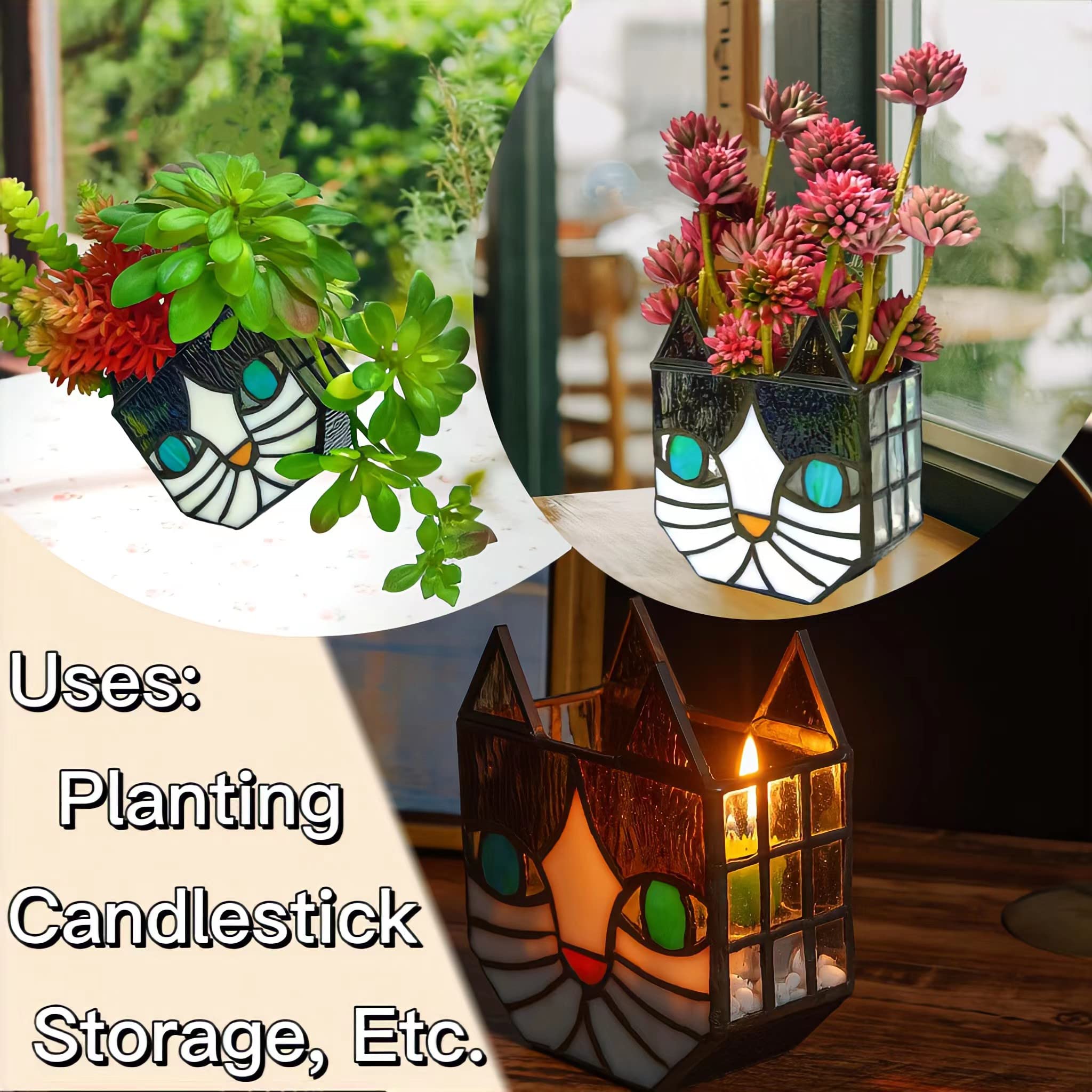 Entlityful handmade stained glass cat planter adds whimsical decor