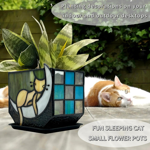 Entlityful indoor outdoor tabletop cat planter ideal for windowsills, shelves, or balconies.