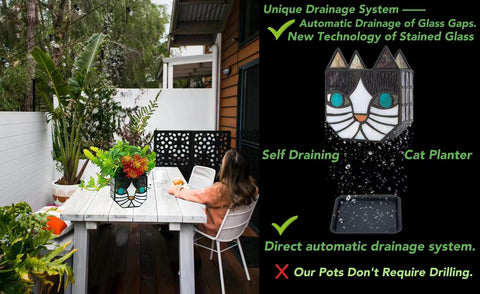 Entlityful Tiffany cat planter brightens tabletops with vivid colors