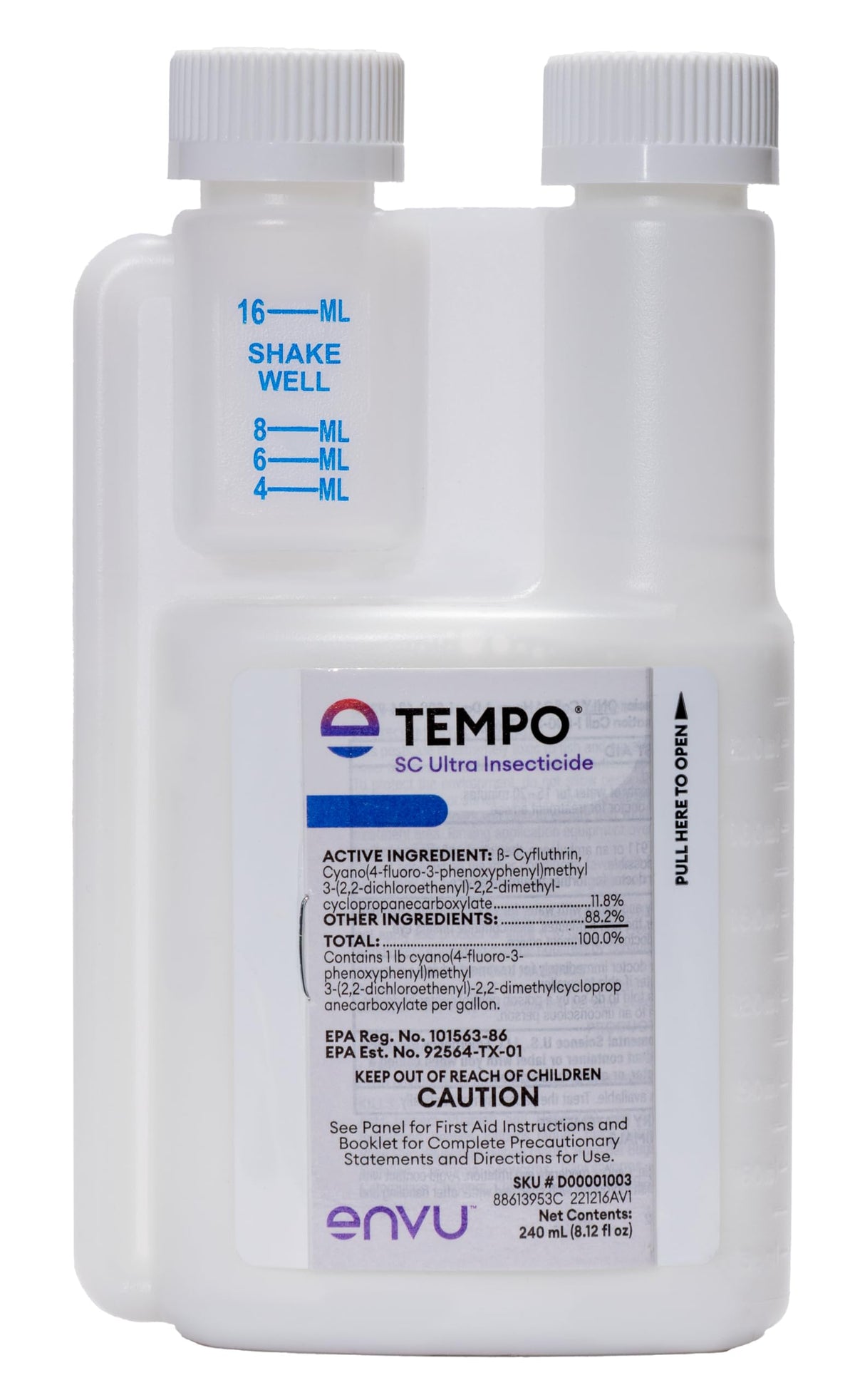 Envu Tempo SC Ultra 240ml bottle ready for application, showcasing fast knockdown and long residual control.