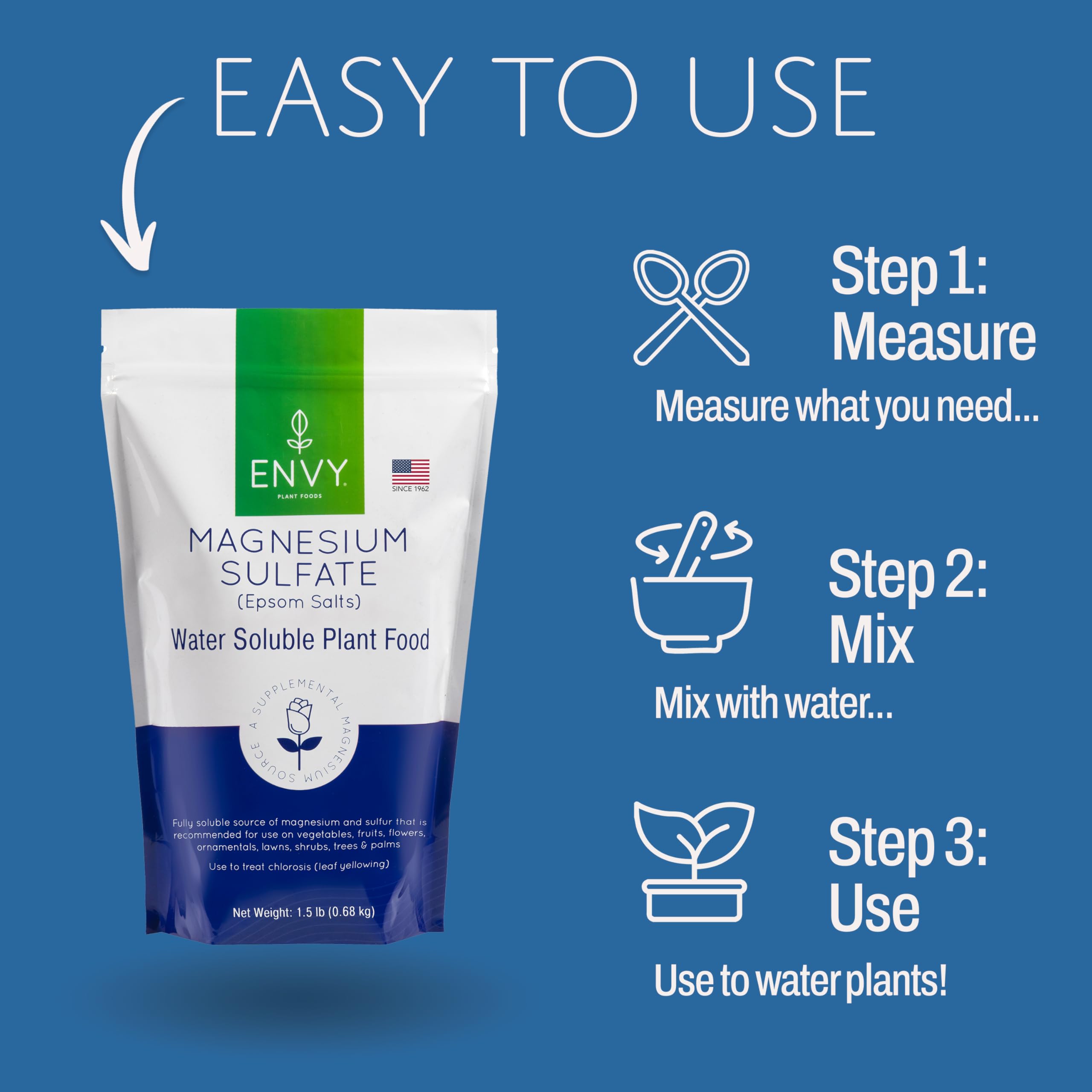 ENVY resealable pouch with scoop simplifies measuring and storage.