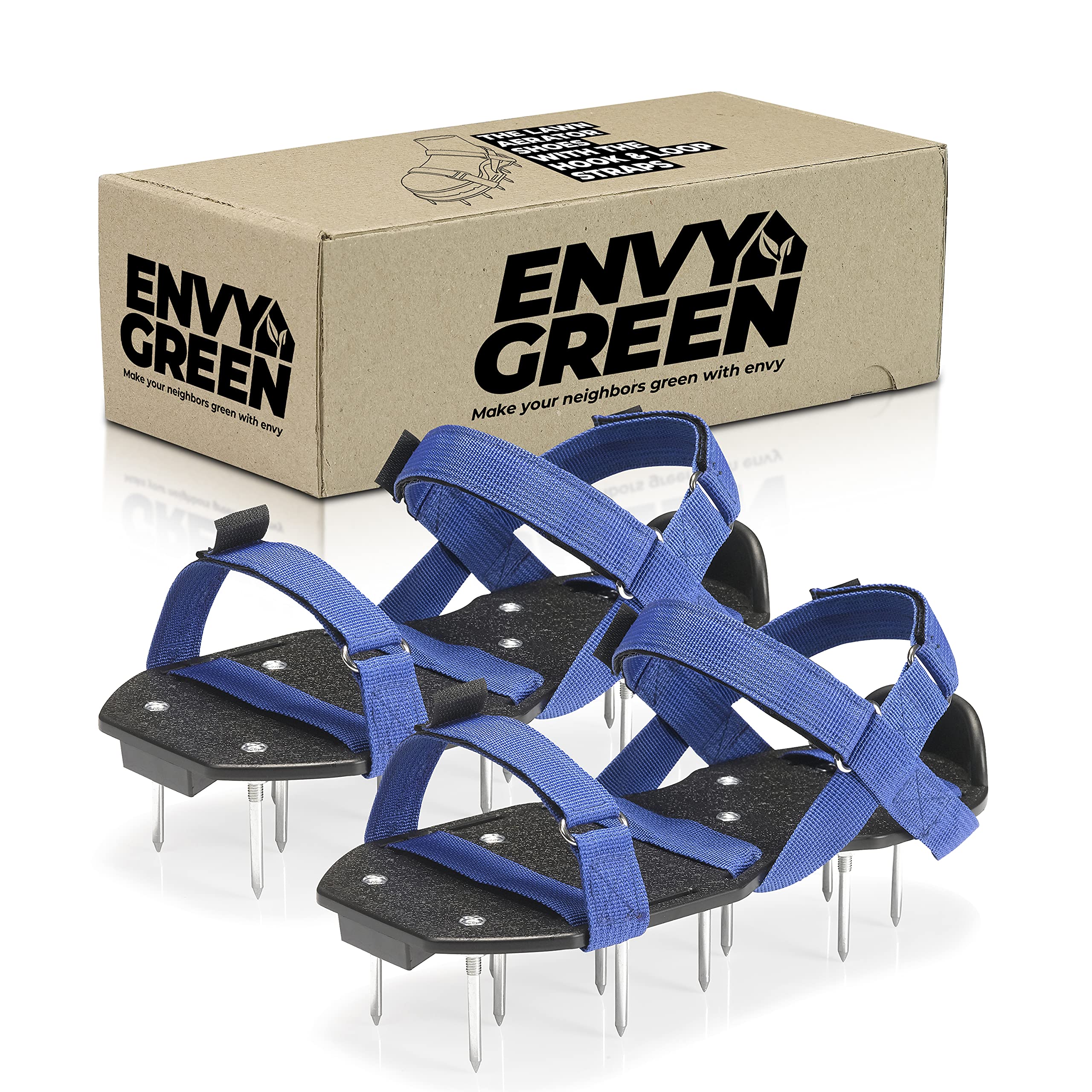 Envy Green Lawn Aerator Shoes packaging showing ready-to-use gear.