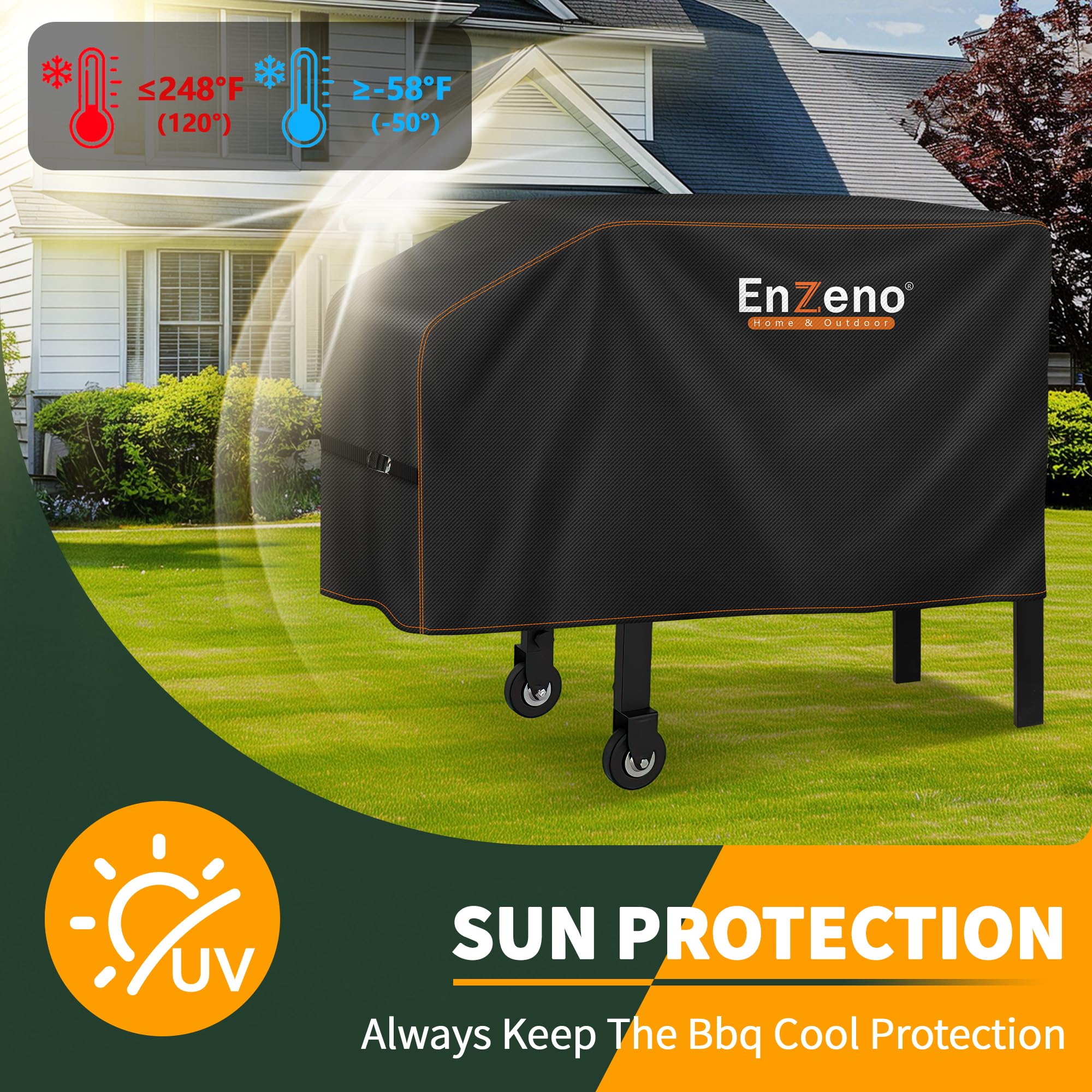 Enzeno grill cover with windproof straps stays secure on windy days.