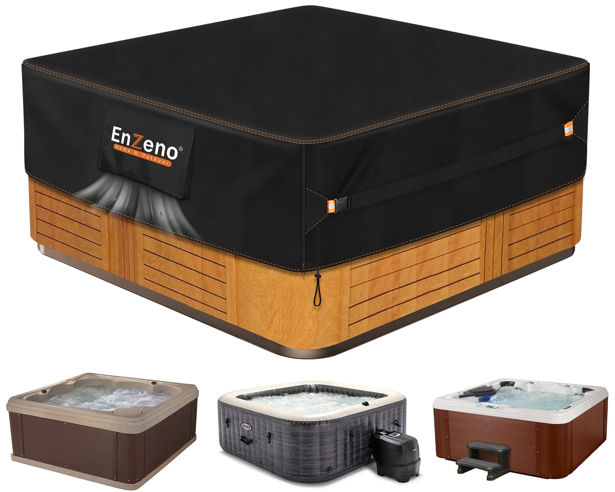 Enzeno outdoor spa hot tub cover protects 80x80 in tub from rain and dust.
