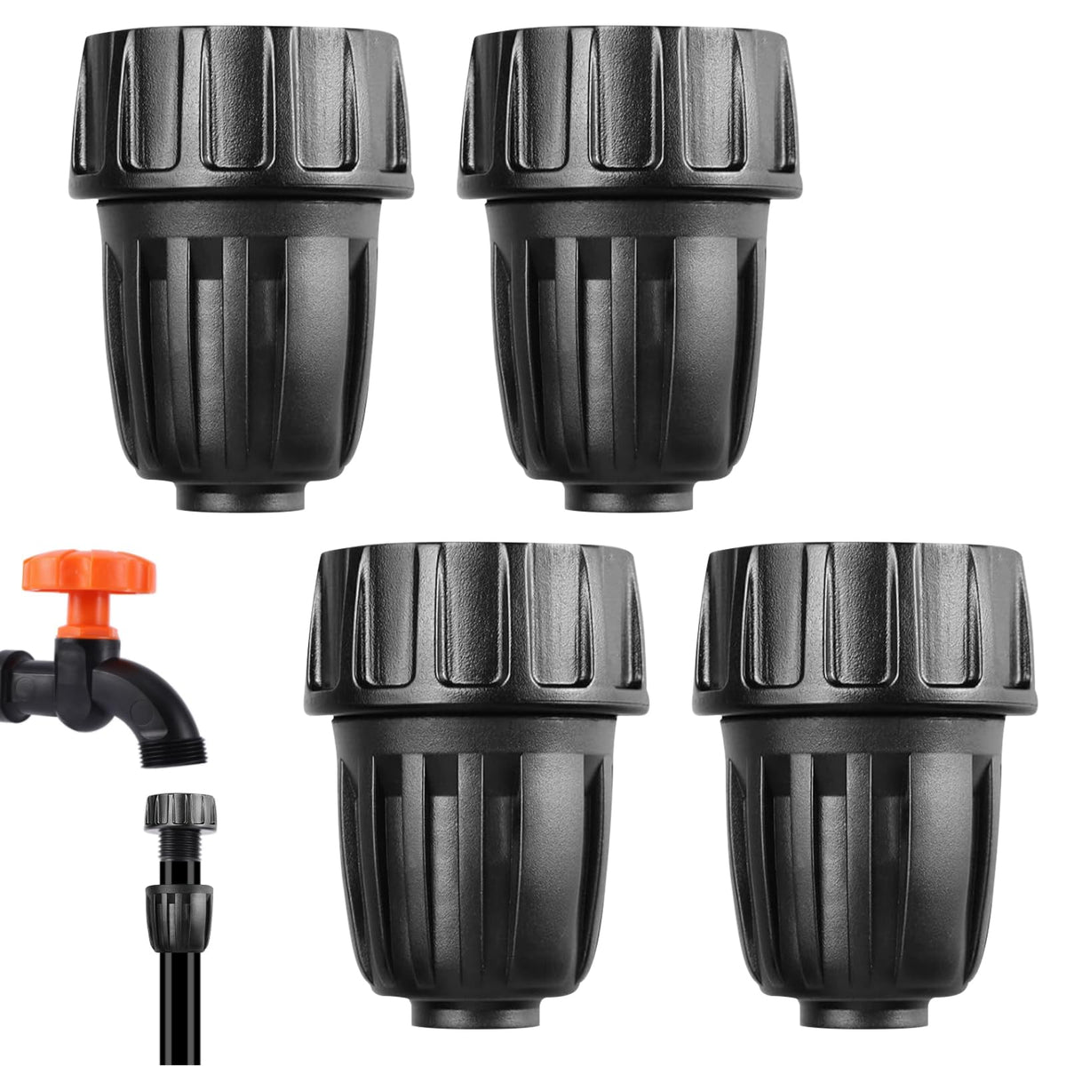 EoaMen drip adapter 3/4 to 1/2 connects faucet to tubing for efficient watering.