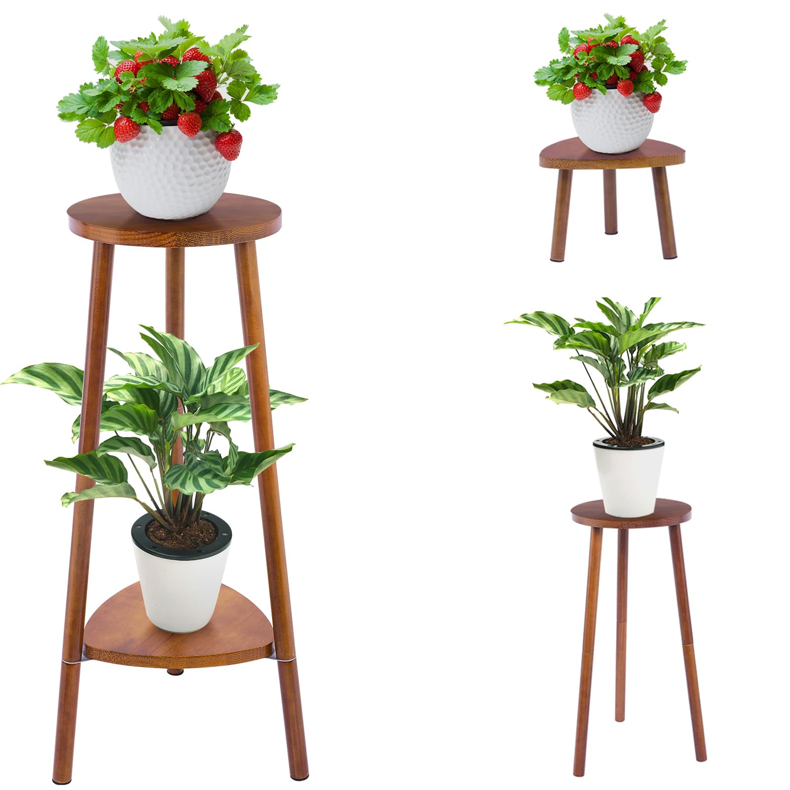 Eocogup plant stand indoors tall two-tier shown in a living corner