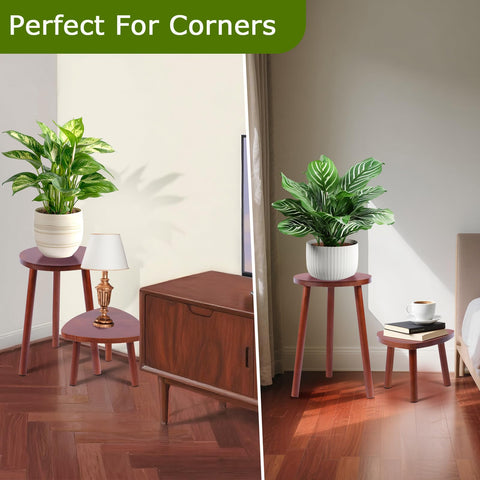 Eocogup walnut finish plant stand detail adds natural warmth to space