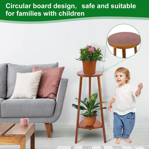 Eocogup wooden flower stand with walnut finish adds warmth