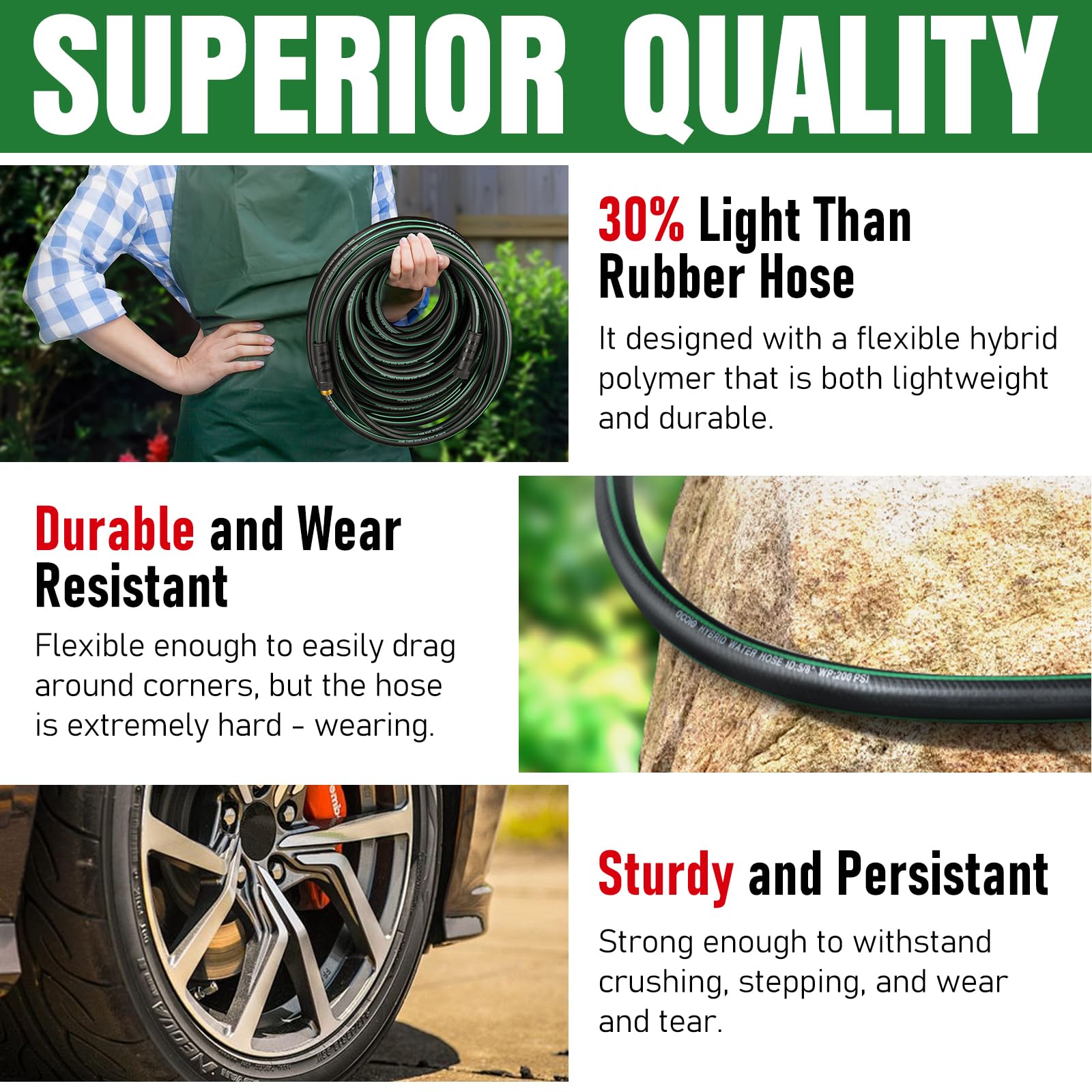 EOOIO woven-core 50ft hose withstands daily yard use during chores.