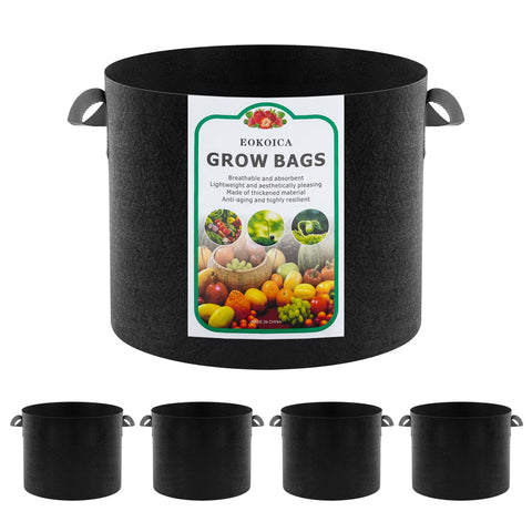 EOKOICA 5-pack 10-gallon grow bags fabric closeup shows durable breathable material for healthier roots