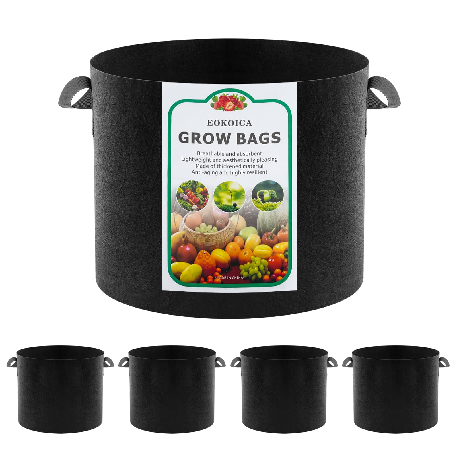 EOKOICA 5-pack grow bags with handles for versatile outdoor and indoor use